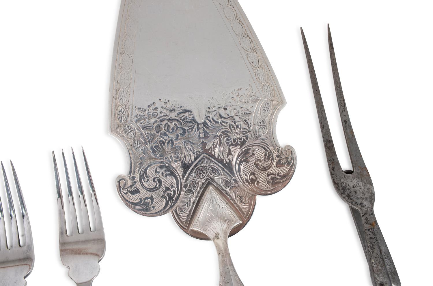 A Group of English Antler and Bone-Handled Flatware and Serving Pieces