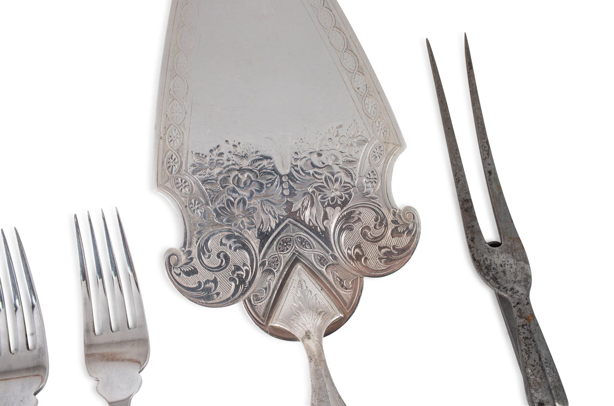 A Group of English Antler and Bone-Handled Flatware and Serving Pieces