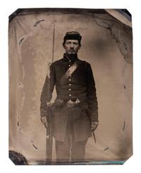 [CIVIL WAR]. Tintype of an armed Federal infantry private.