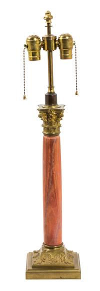 A Neoclassical Style Gilt Metal Mounted Table Lamp Height overall 24 inches. — 20TH CENTURY