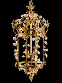 An English Gilt Bronze and Porcelain Lantern