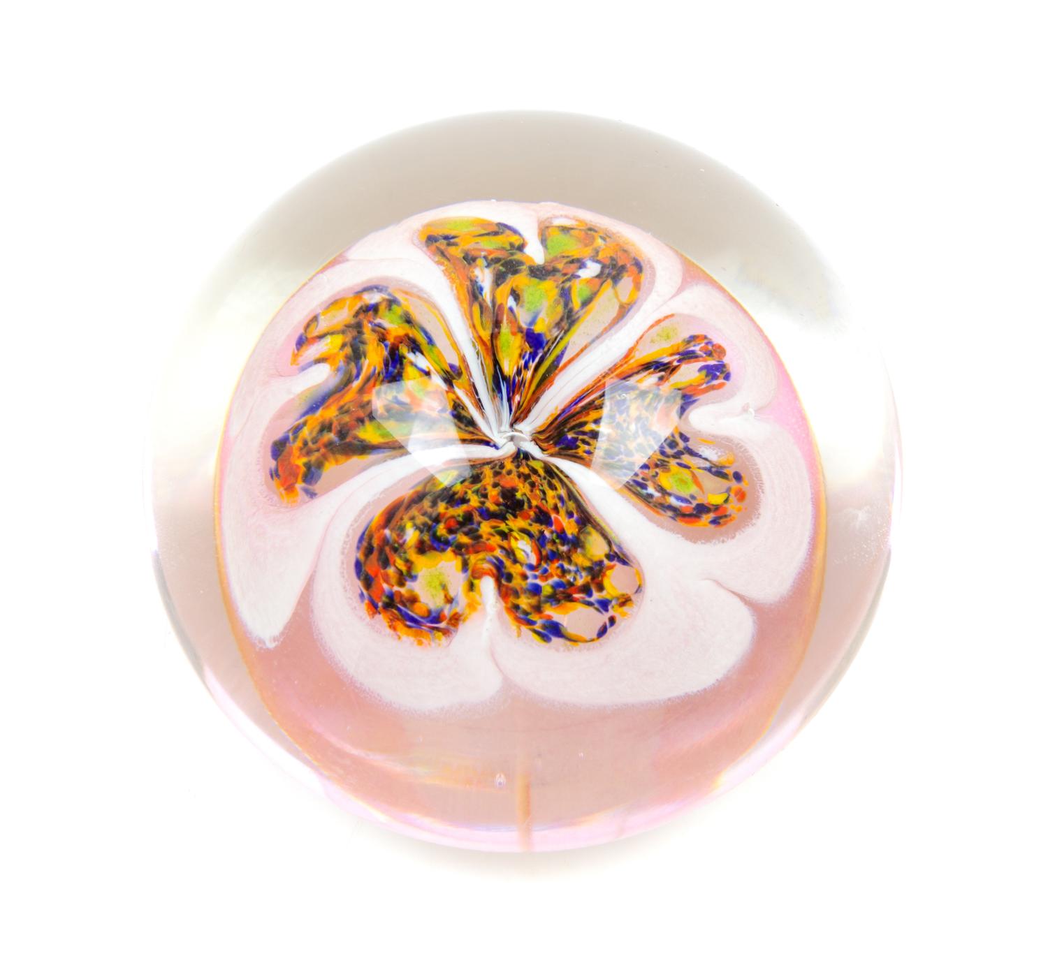 Dominick Labino, (American, 1910-1987), Bordered Paisley Flowers Paperweight, 1973