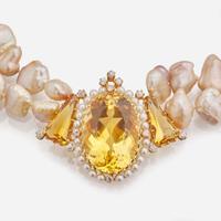 A Matching Set of Citrine, Pearl, and Diamond Jewelry