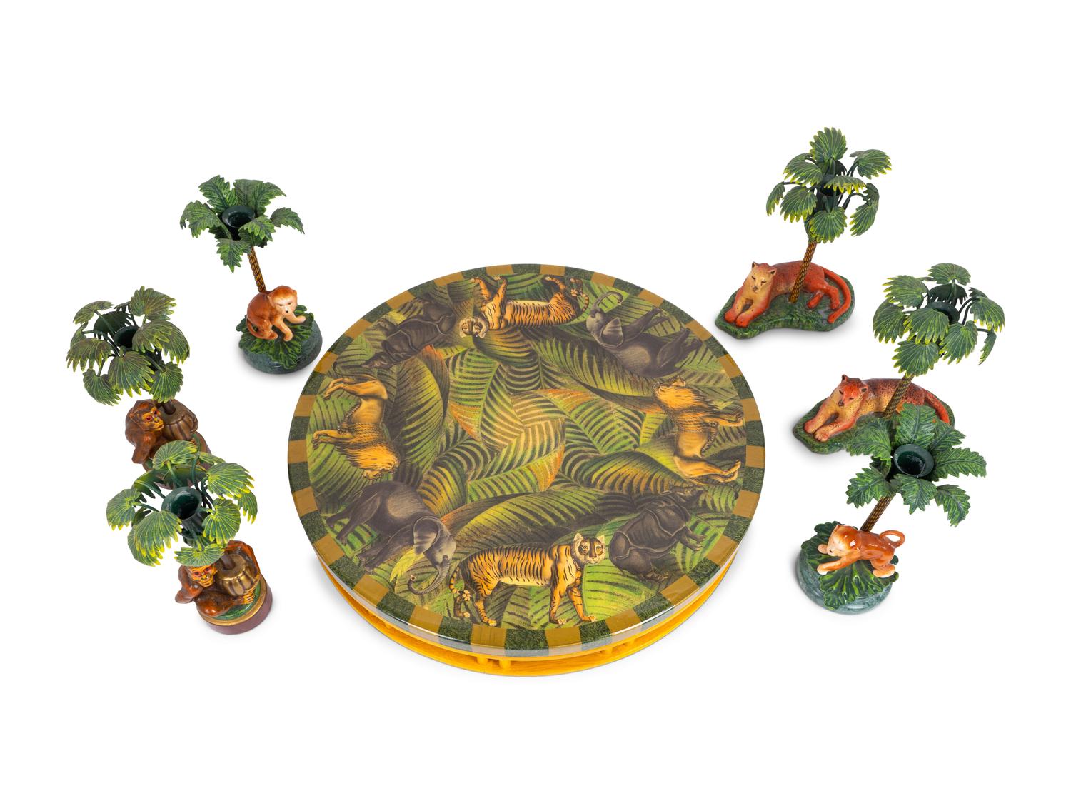 A Group of Six Painted Metal "Jungle" Candleholders — 20TH CENTURY