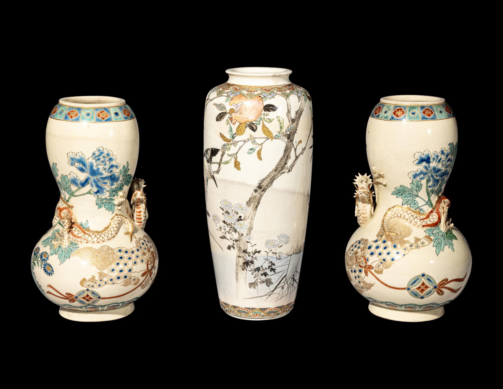 Three Japanese Kyoto Satsuma Vases