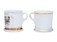 Two Store Proprietor's Porcelain Occupational Shaving Mugs