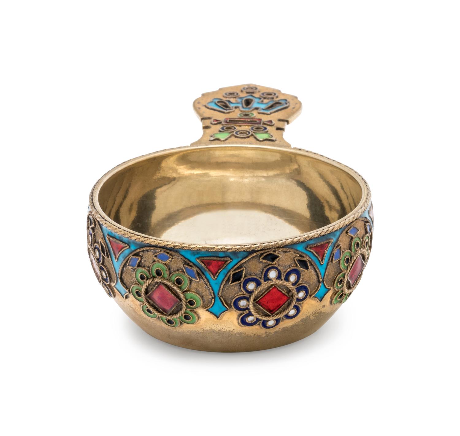 A Russian Silver-Gilt and Enamel Charka