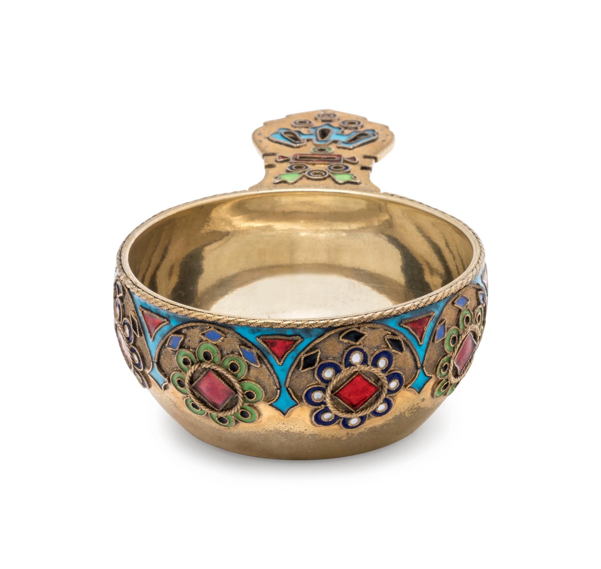 A Russian Silver-Gilt and Enamel Charka
