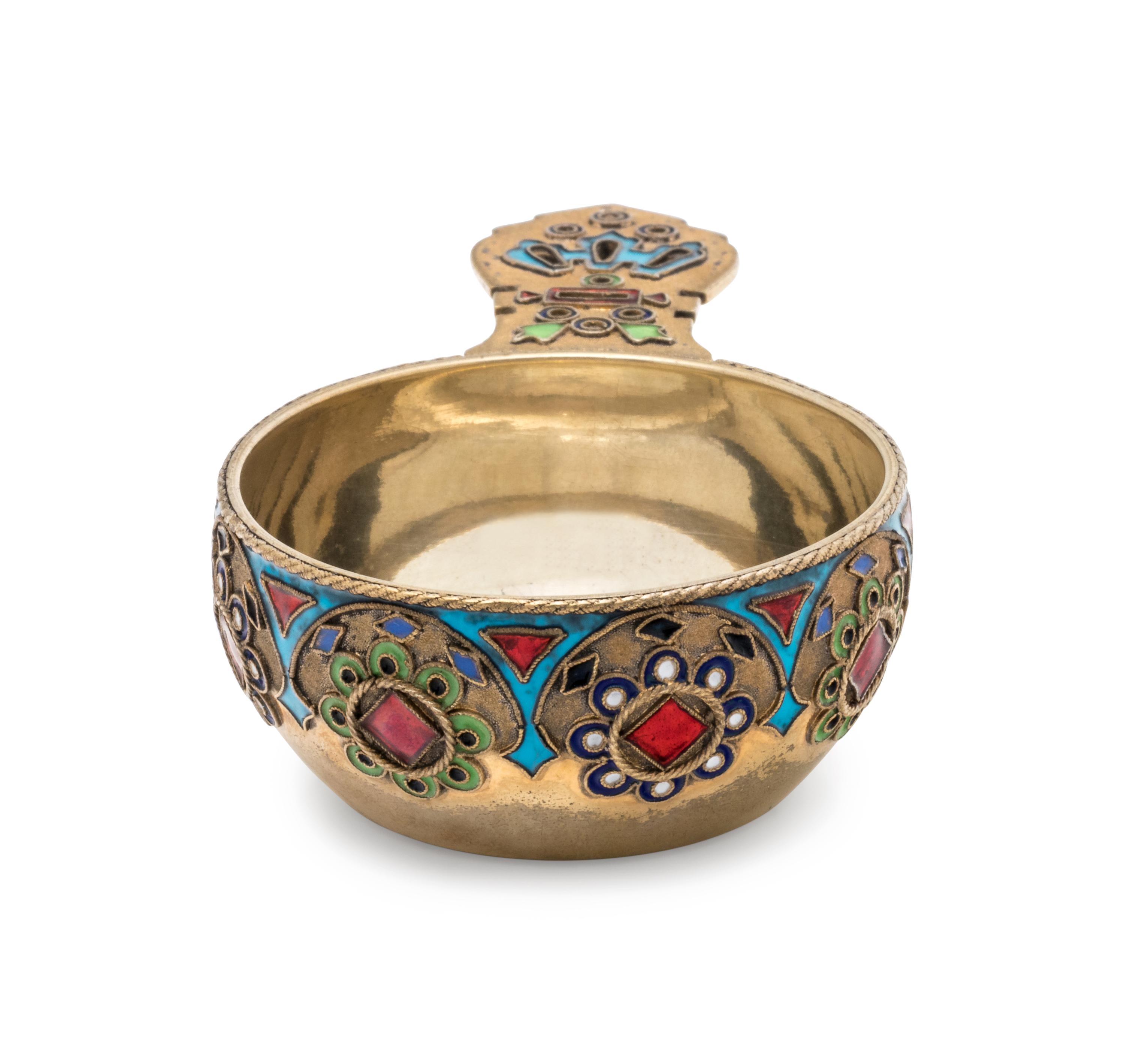 A Russian Silver-Gilt and Enamel Charka