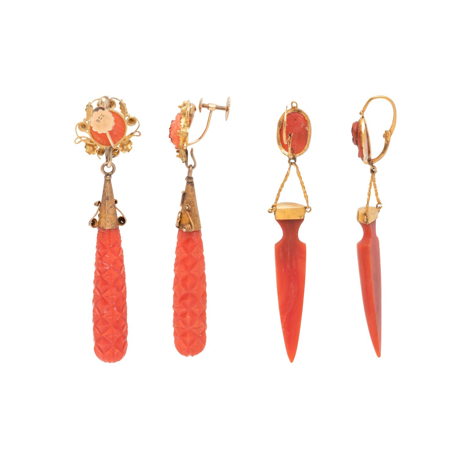 ANTIQUE, COLLECTION OF CORAL EARRINGS