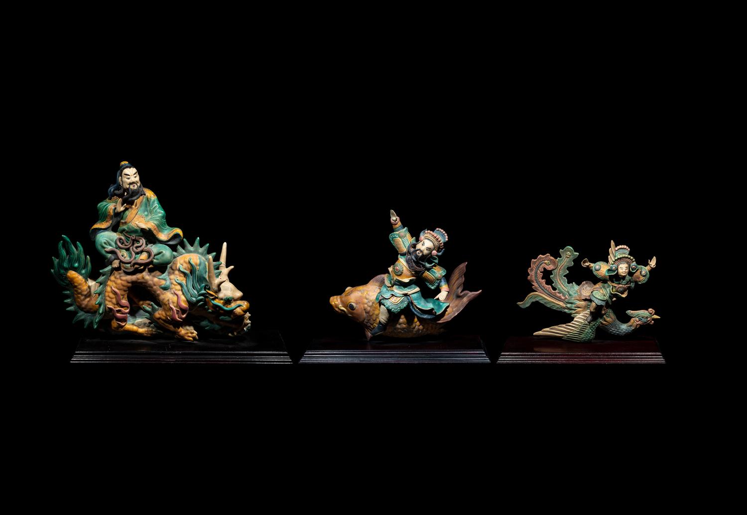 Three Chinese Glazed Pottery Figural-Form Roof Tiles