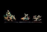 Three Chinese Glazed Pottery Figural-Form Roof Tiles