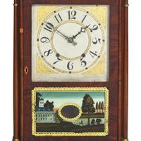 A Federal Mahogany Pillar and Scroll Shelf Clock
