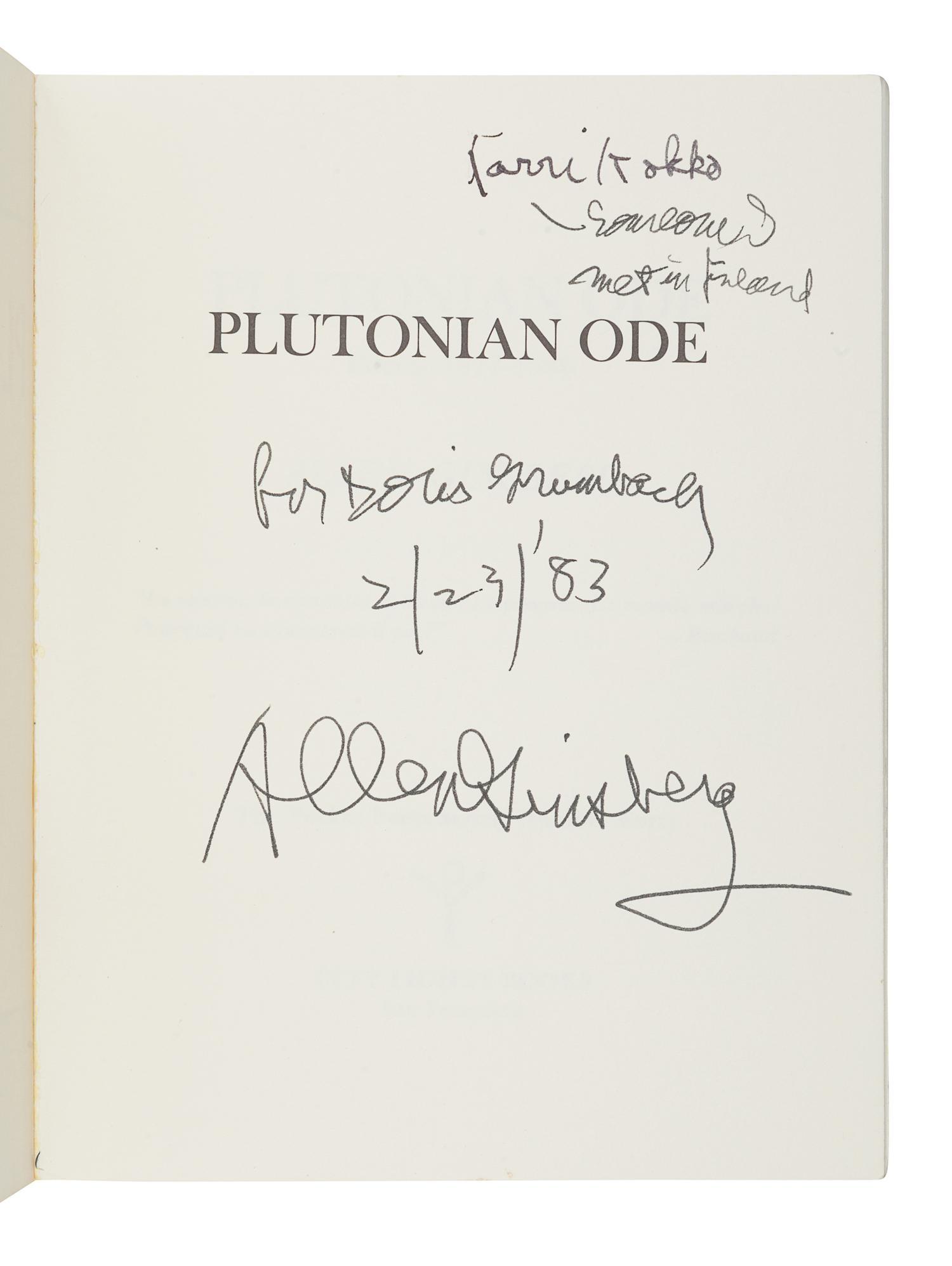 GINSBERG, Allen (1926-1997). Plutonian Ode and Other Poems . San Francisco: City Lights Bookstore, 1982.