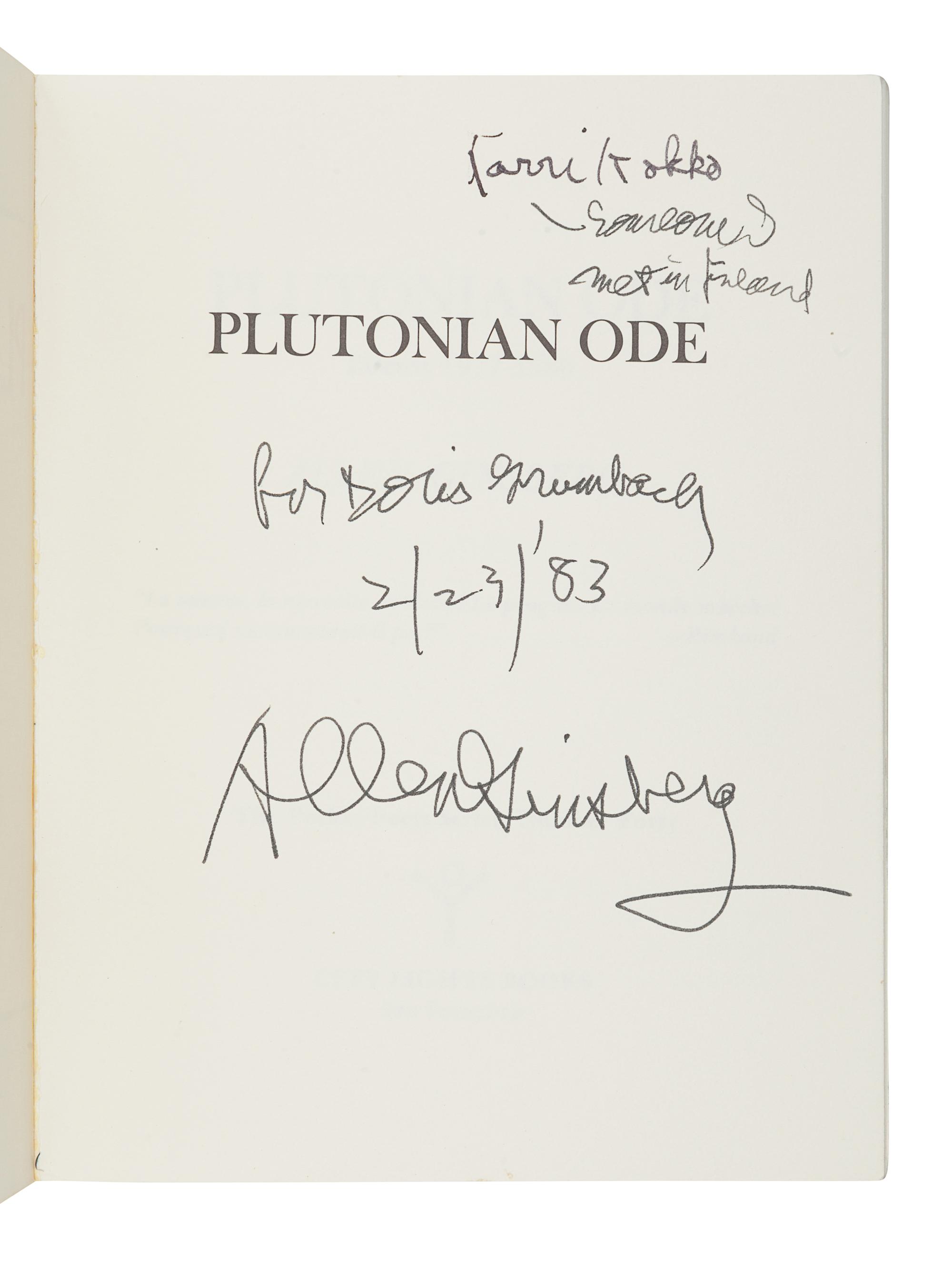 GINSBERG, Allen (1926-1997). Plutonian Ode and Other Poems . San Francisco: City Lights Bookstore, 1982.