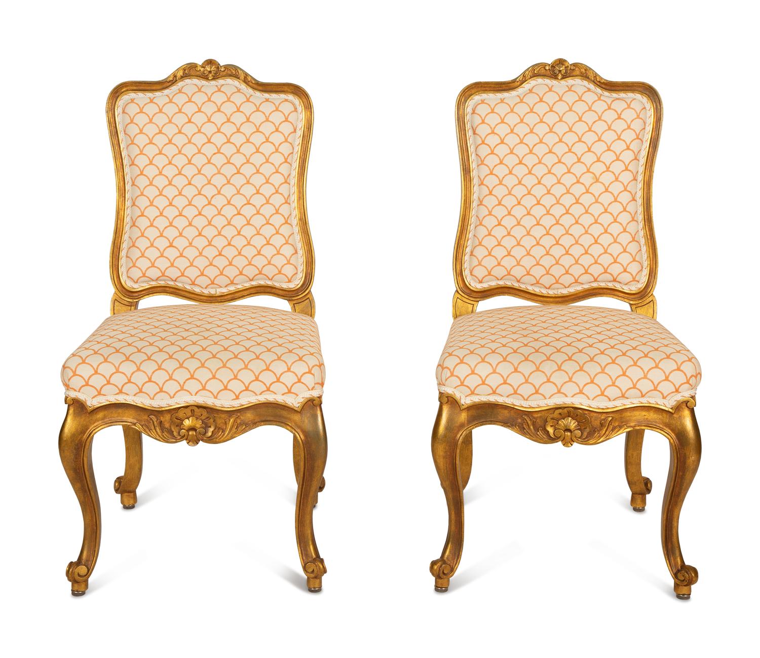 A Pair of Louis XV Style Carved Giltwood Side Chairs