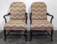 A Pair of Queen Anne Style Mahogany Open Armchairs Height 38 inches. — 19TH/20TH CENTURY