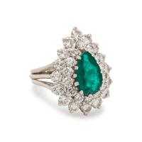 SYNTHETIC EMERALD AND DIAMOND RING