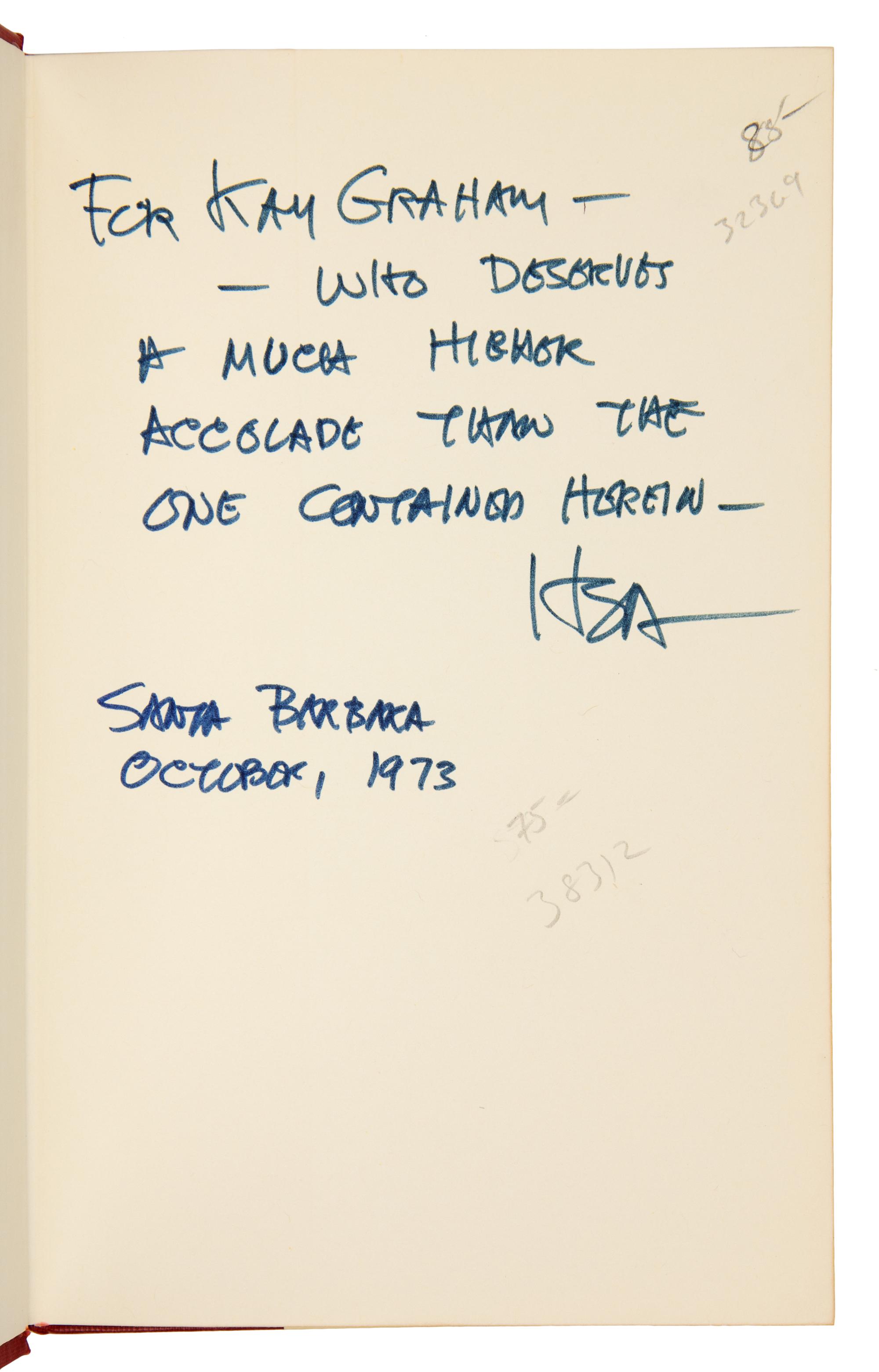 [GRAHAM, KATHARINE]. A group of books from Katharine Graham's personal collection, ALL INSCRIBED TO GRAHAM BY THE AUTHORS.
