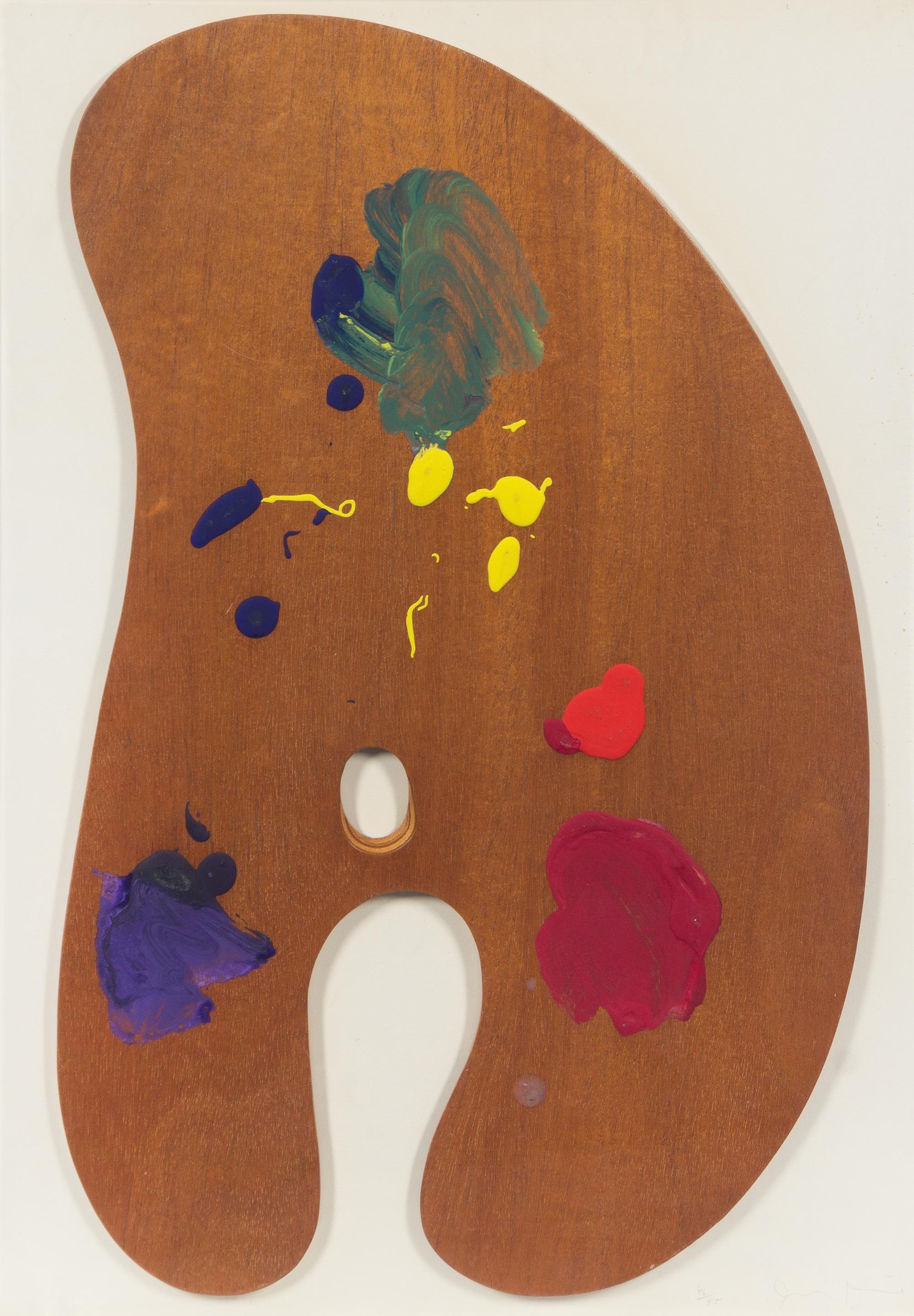 Jim Dine, (American, b. 1935), Four Pallettes, 1969 (the complete set of one wood multiple, one screenprint on Kromecote card, one etch