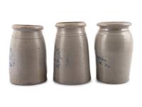 Three Cobalt-Decorated Stoneware Canning Jars