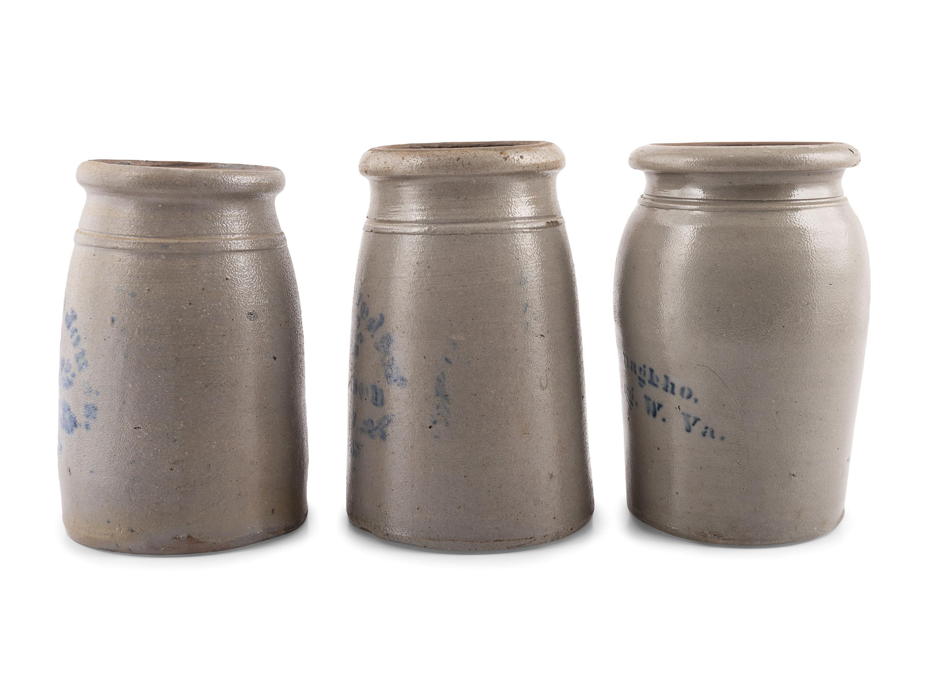 Three Cobalt-Decorated Stoneware Canning Jars