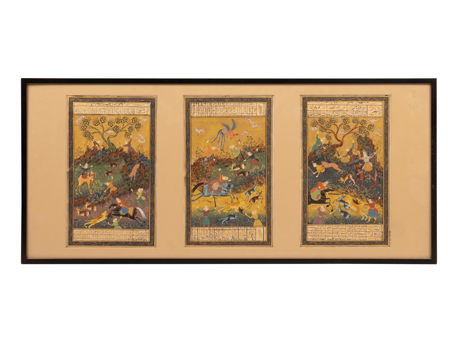 A Set of Three Indian Illustrated Manuscript Leaves