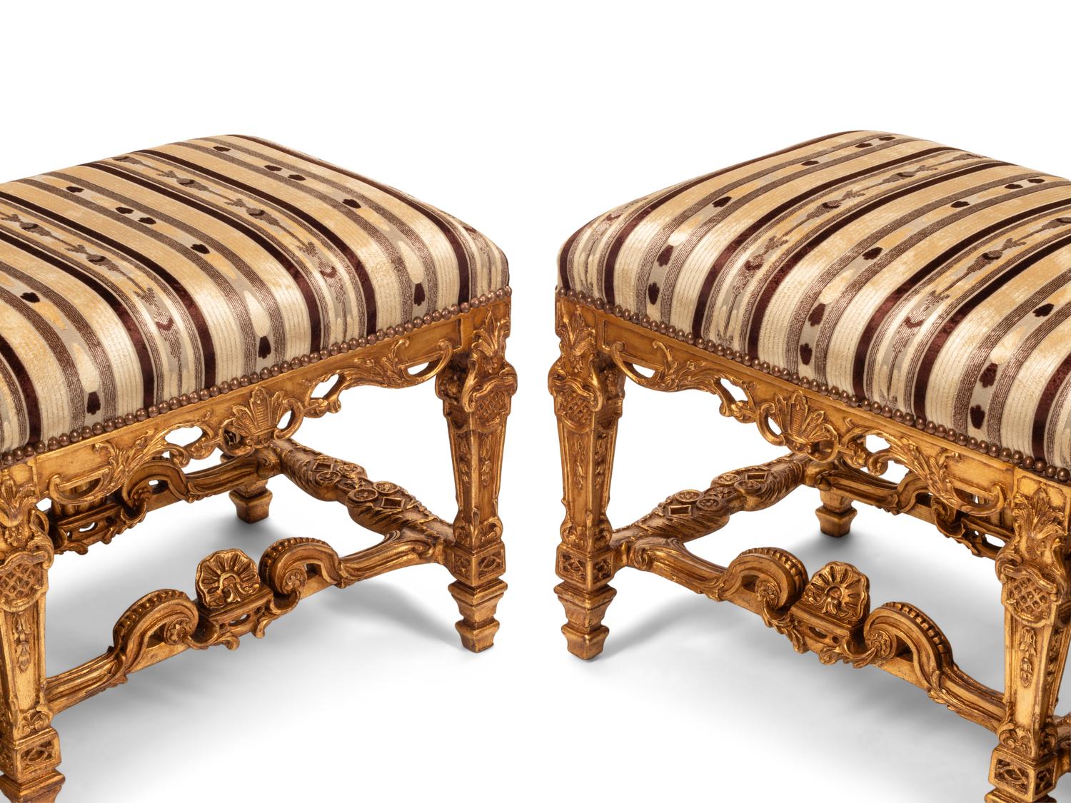 A Pair of Louis XIV Style Giltwood Benches