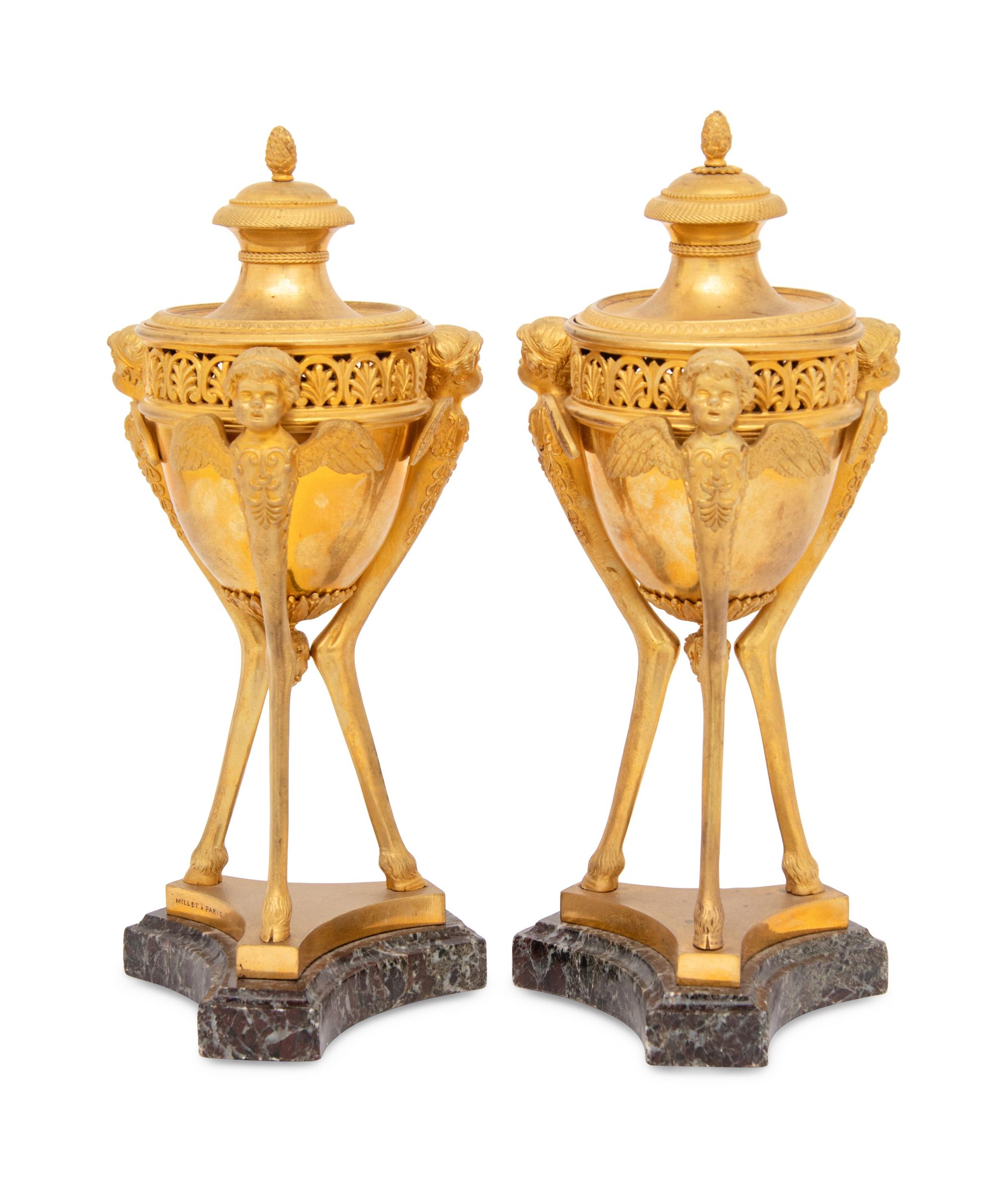 A Pair of French Gilt Bronze Brûle-Parfums