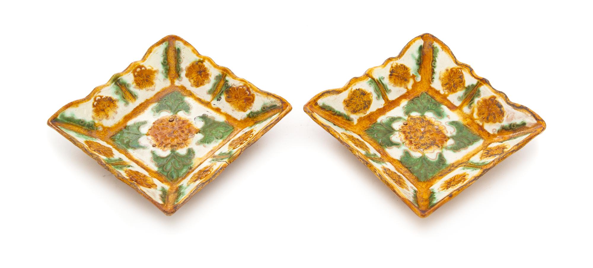 A Pair of Sancai Glazed Pottery Dishes Length of each 4 7/8 inches. — POSSIBLY LIAO DYNASTY (907-1125)