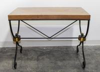 An Art Deco Style Iron and Wood Console Height 28 x width 37 x depth 21 inches