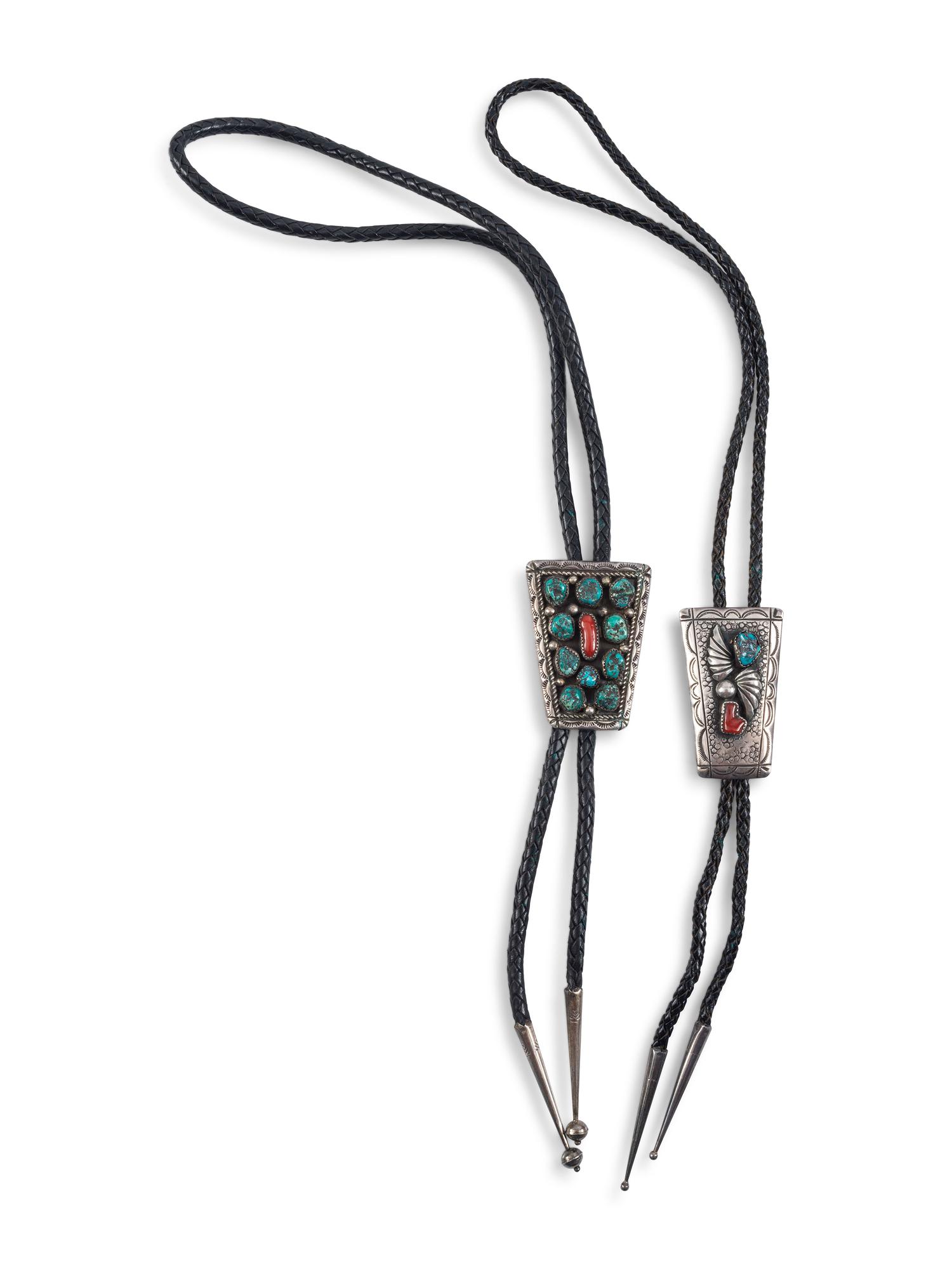 Navajo Silver, Turquoise, and Coral Bolo Tie