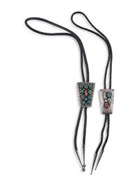 Navajo Silver, Turquoise, and Coral Bolo Tie