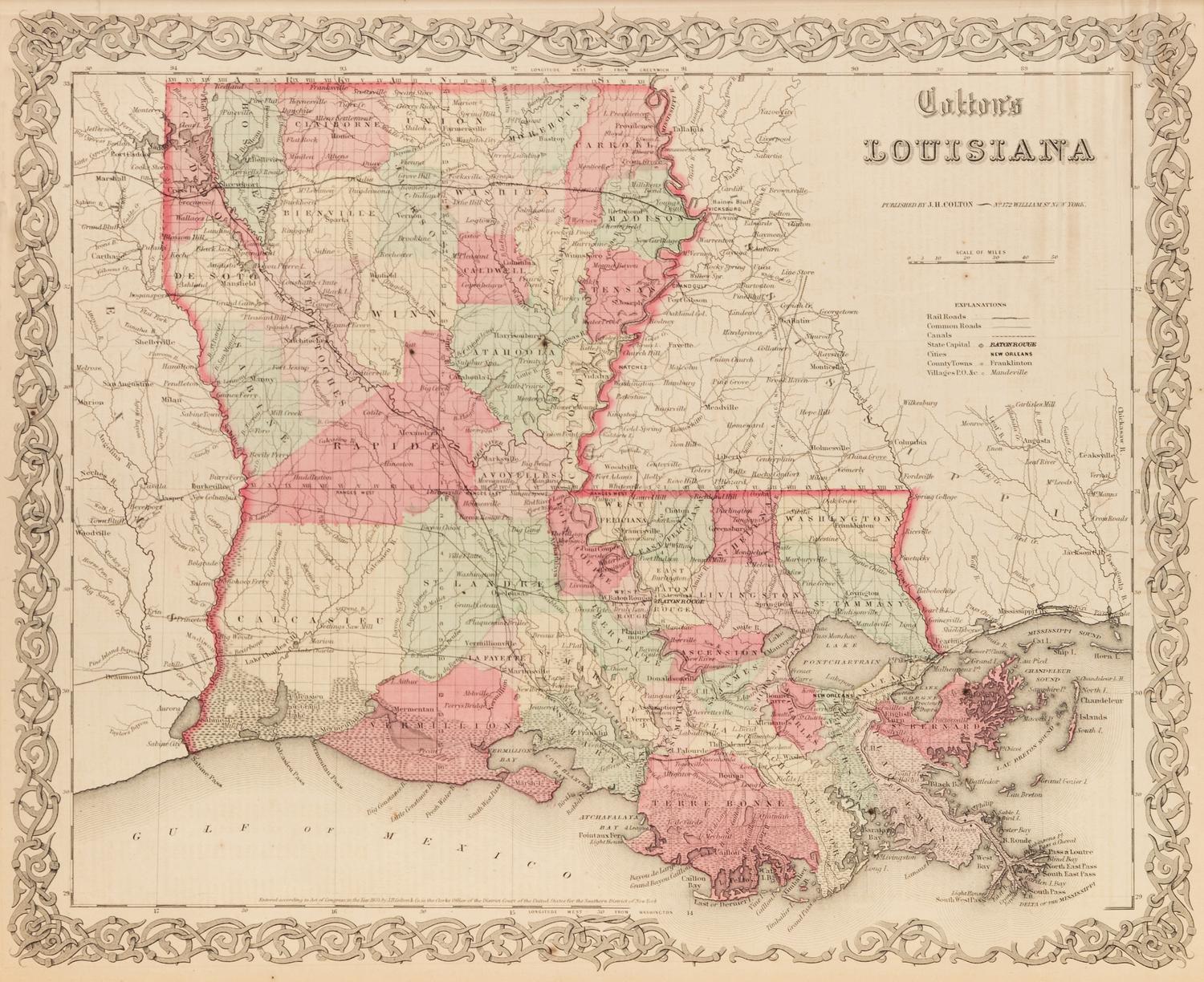 Five Framed Maps Pertaining to Louisiana and the Surrounding States