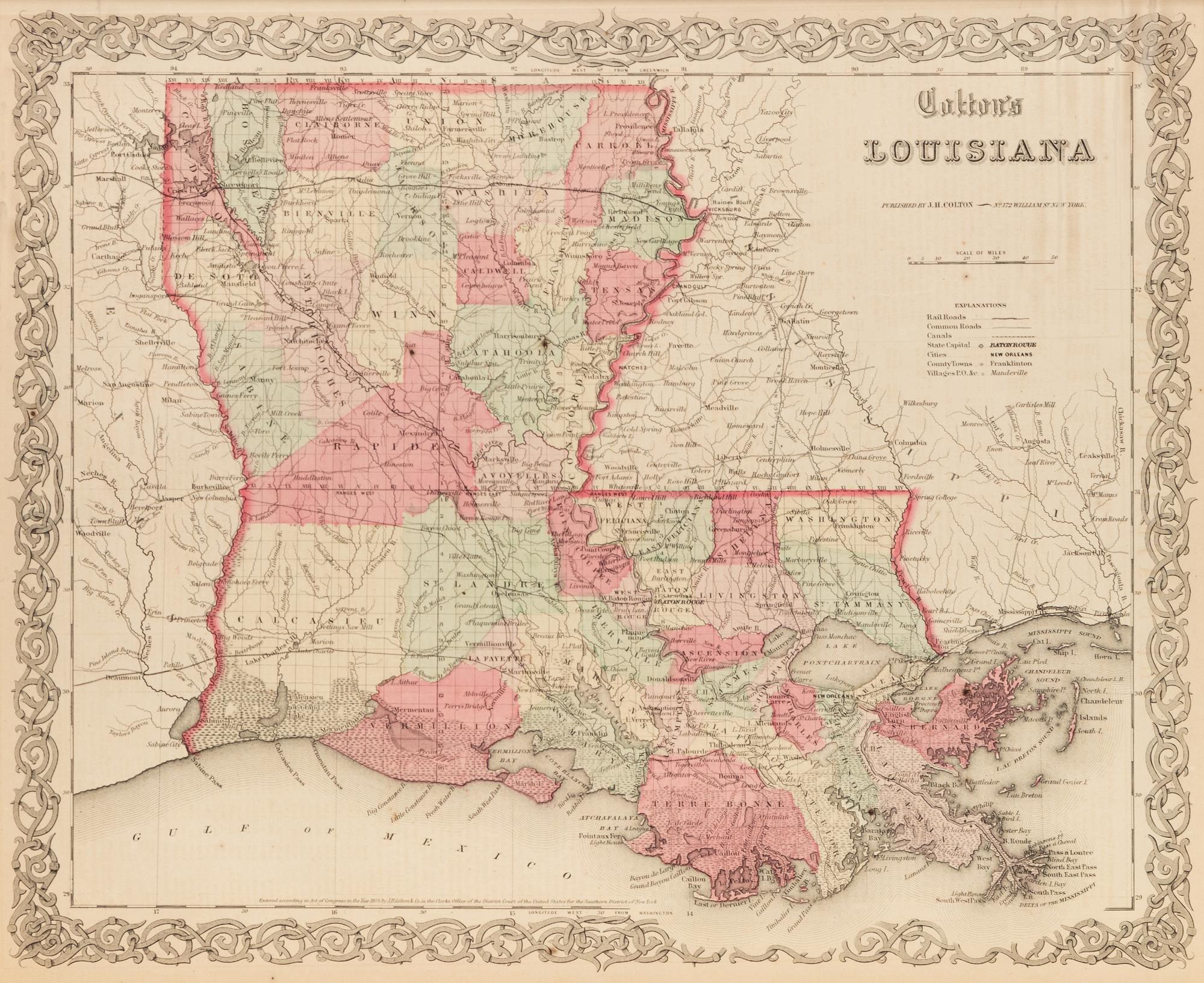 Five Framed Maps Pertaining to Louisiana and the Surrounding States