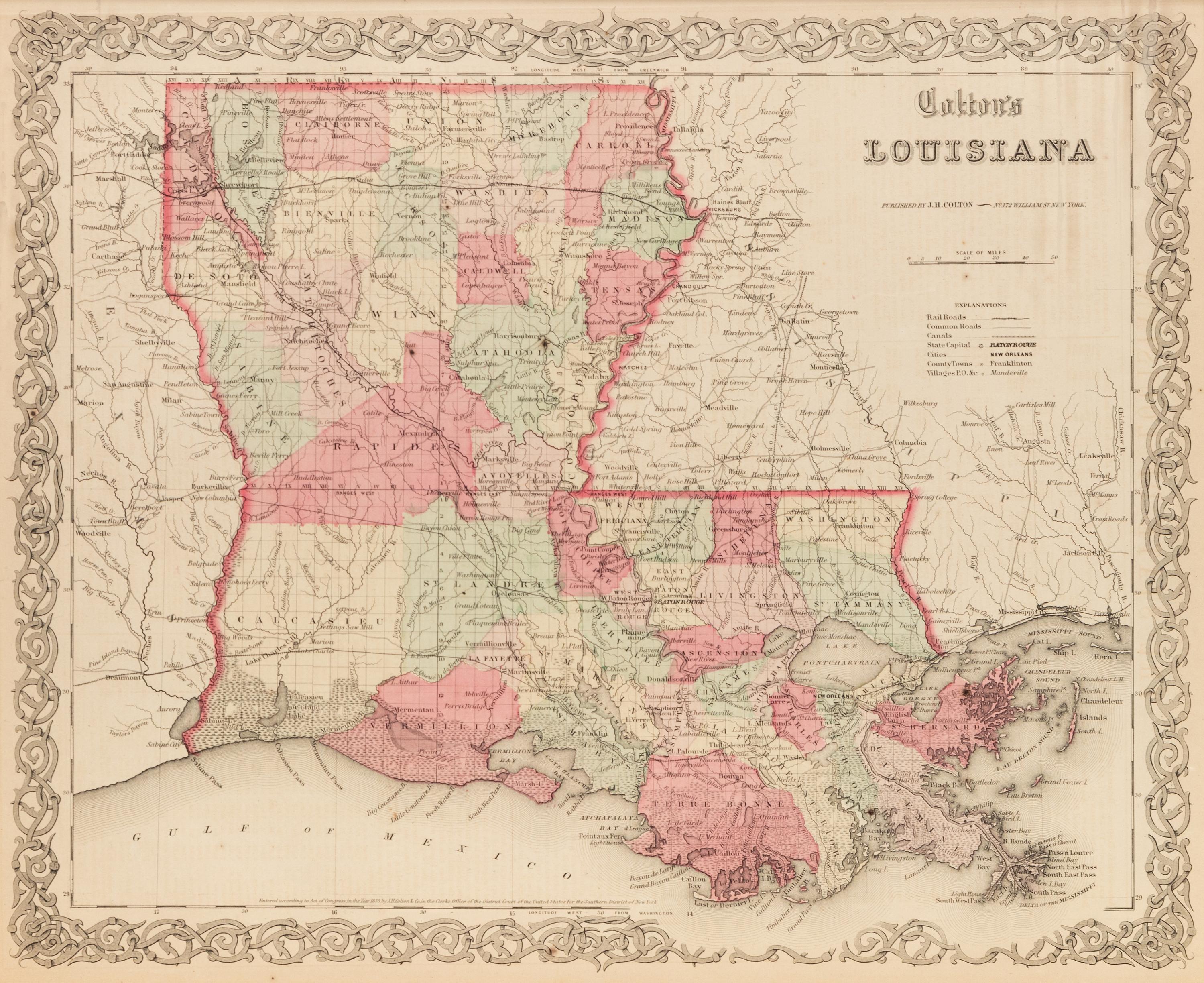 Five Framed Maps Pertaining to Louisiana and the Surrounding States