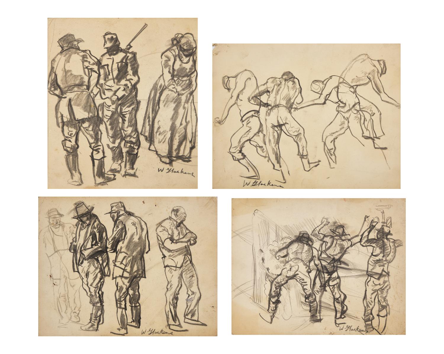 Four Works: Soldier Studies (Three Double-Sided Works) (4)