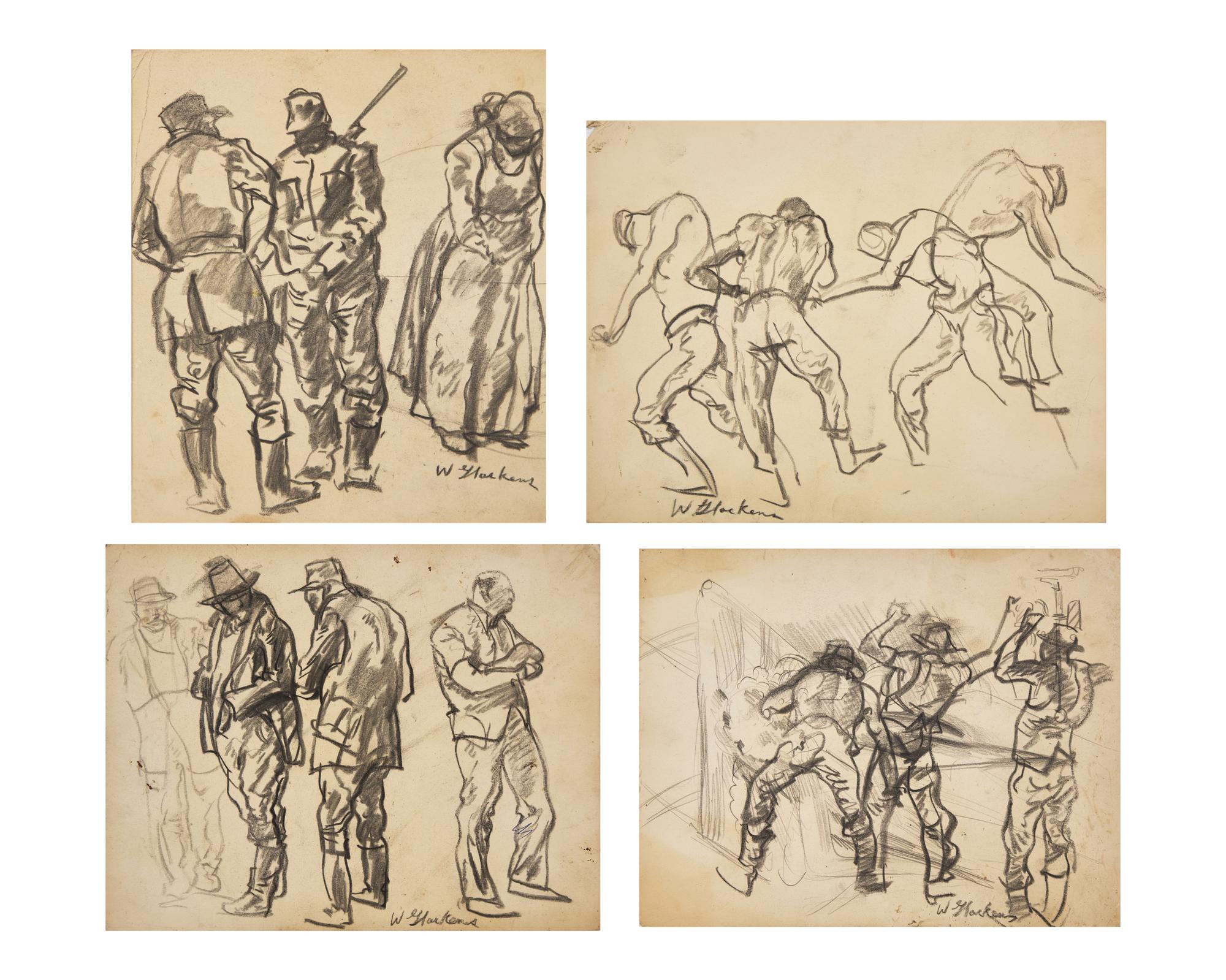 Four Works: Soldier Studies (Three Double-Sided Works) (4)