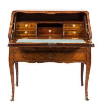 A Louis XV/XVI Transitional Slant Front Marquetry Desk Height 35 x width 32 x depth 17 1/2 inches. — 19TH CENTURY