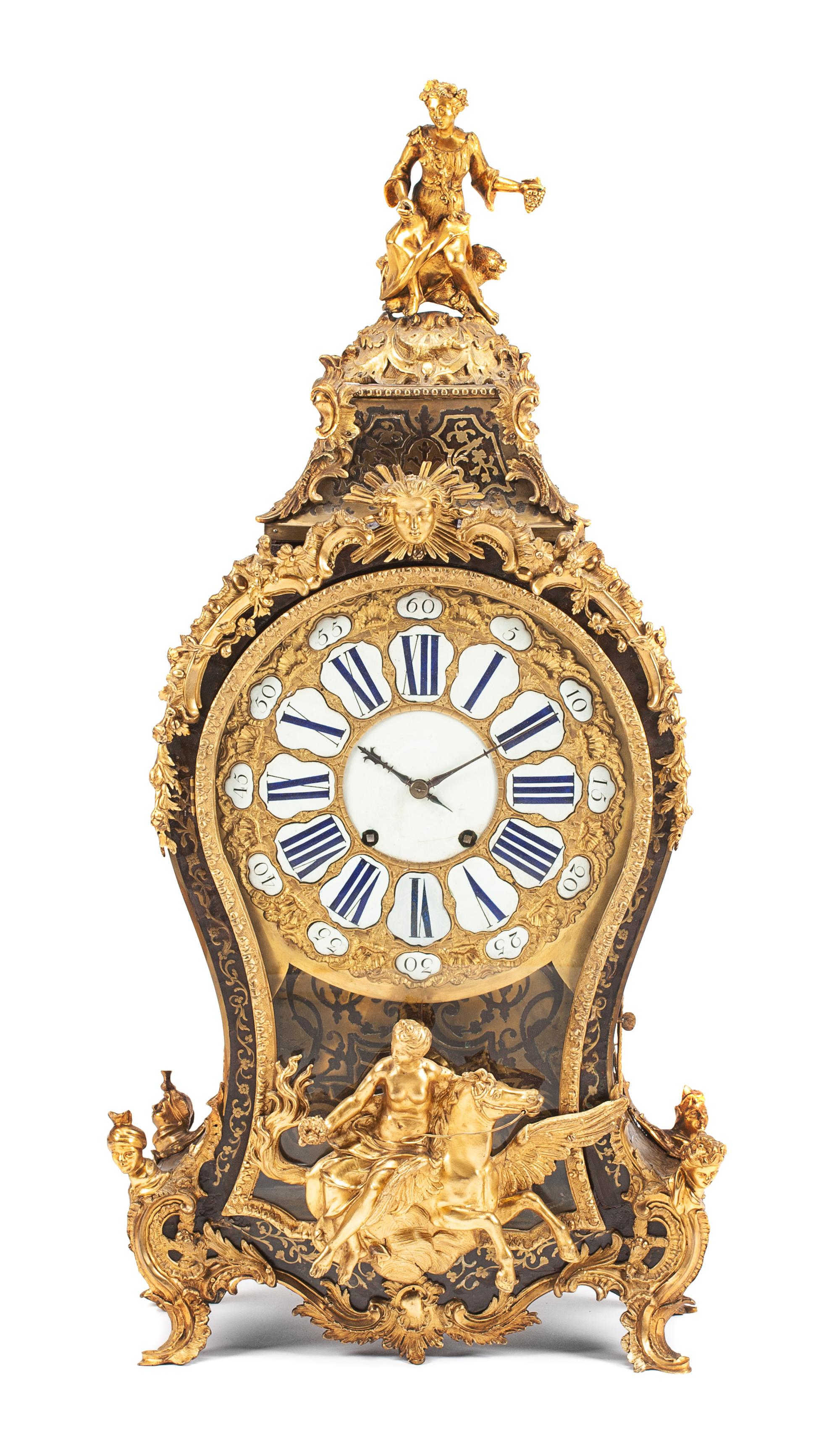 A Louis XIV Style Gilt Bronze Mounted Boulle Marquetry Clock Height 40 x width 18 1/2 x depth 11 inches. — 19TH CENTURY