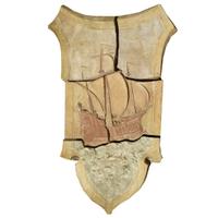 American Polychrome Terra Cotta Mosaic Ship Panel from the South Shore Hotel, Chicago, IL. 42" W x 14" D x 66" H — United States, Early 20th Century