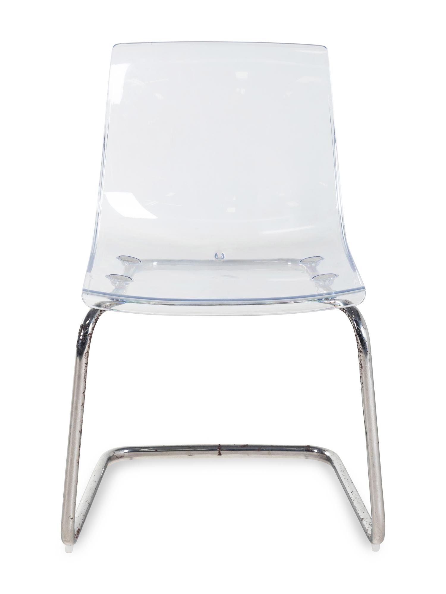 A Set of Three Contemporary Acrylic Nesting Tables and a Pair of Similar Side Chairs