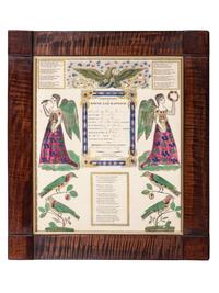A Birth and Baptism Partially Printed and Watercolor Decorated Fraktur