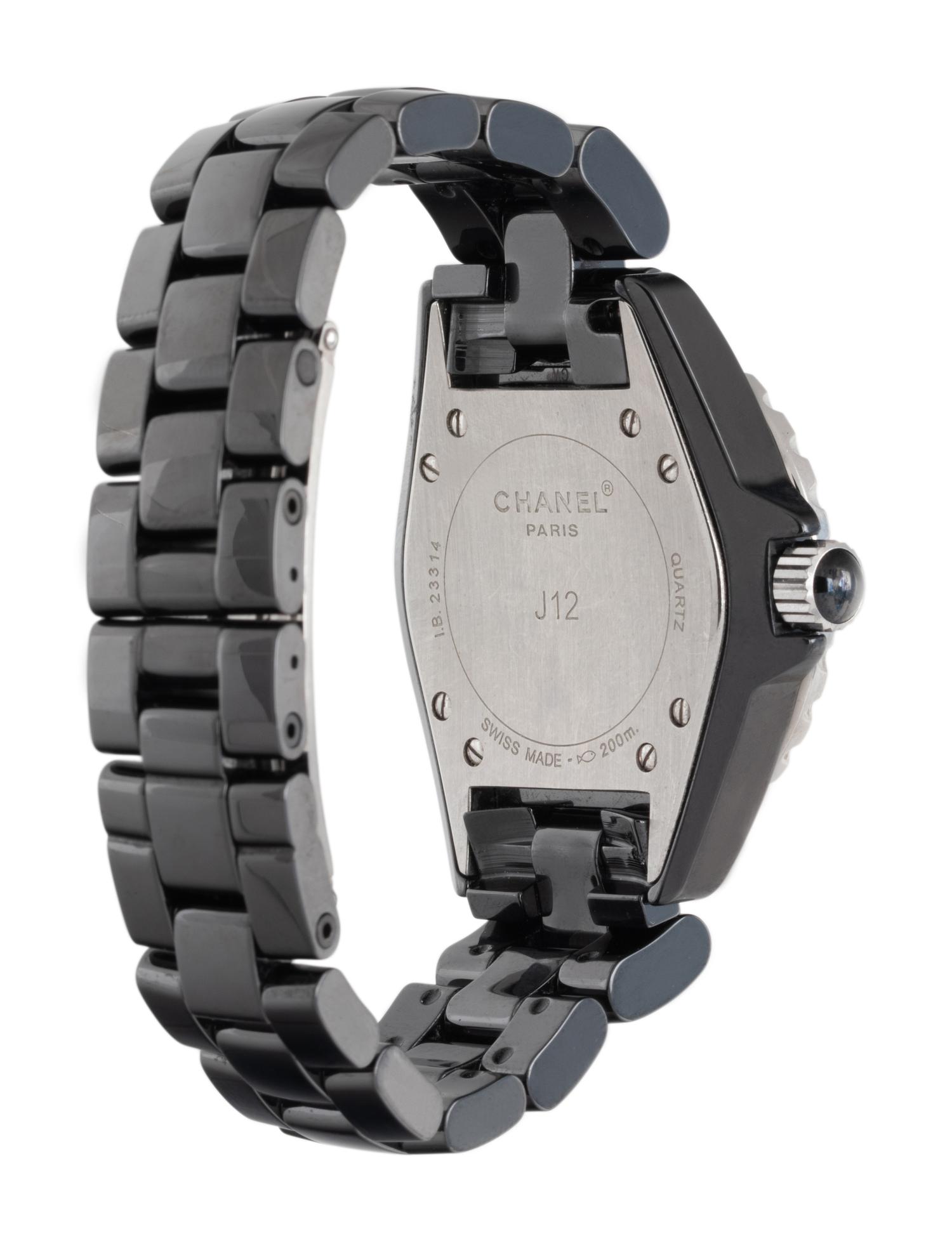 CHANEL, STAINLESS STEEL, BLACK CERAMIC AND DIAMOND 'J12' WRISTWATCH