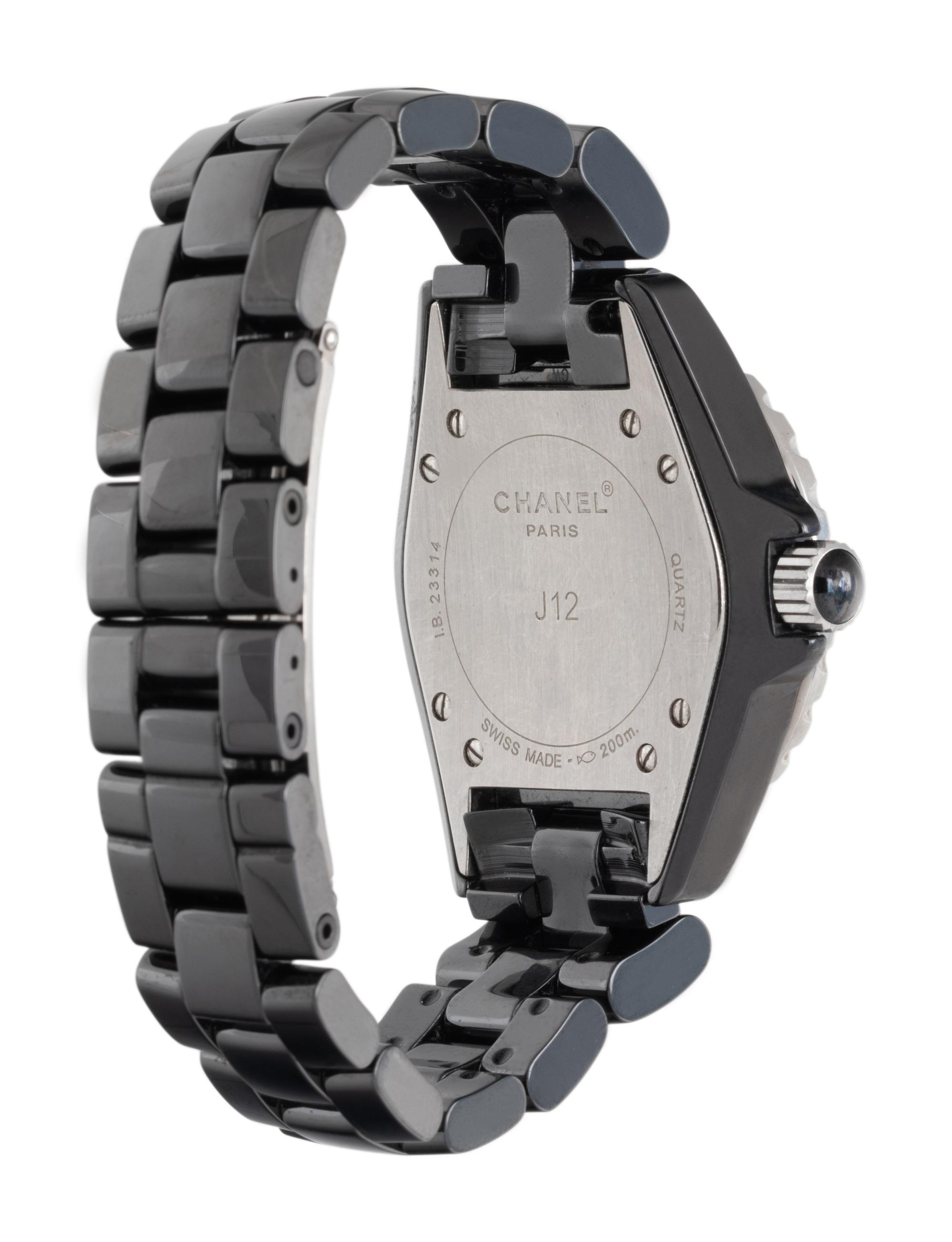 CHANEL, STAINLESS STEEL, BLACK CERAMIC AND DIAMOND 'J12' WRISTWATCH