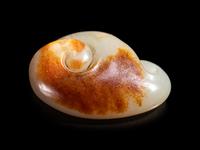 A Pale Celadon and Russet Jade Carving of a Lingzhi Fungus