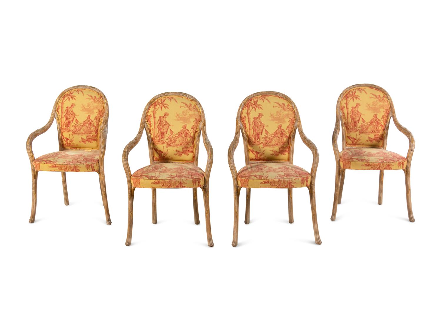 A Set of Four Continental Giltwood Armchairs