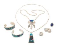 Navajo and Southwestern-style Sterling Silver and Mosaic Inlay Jewelry