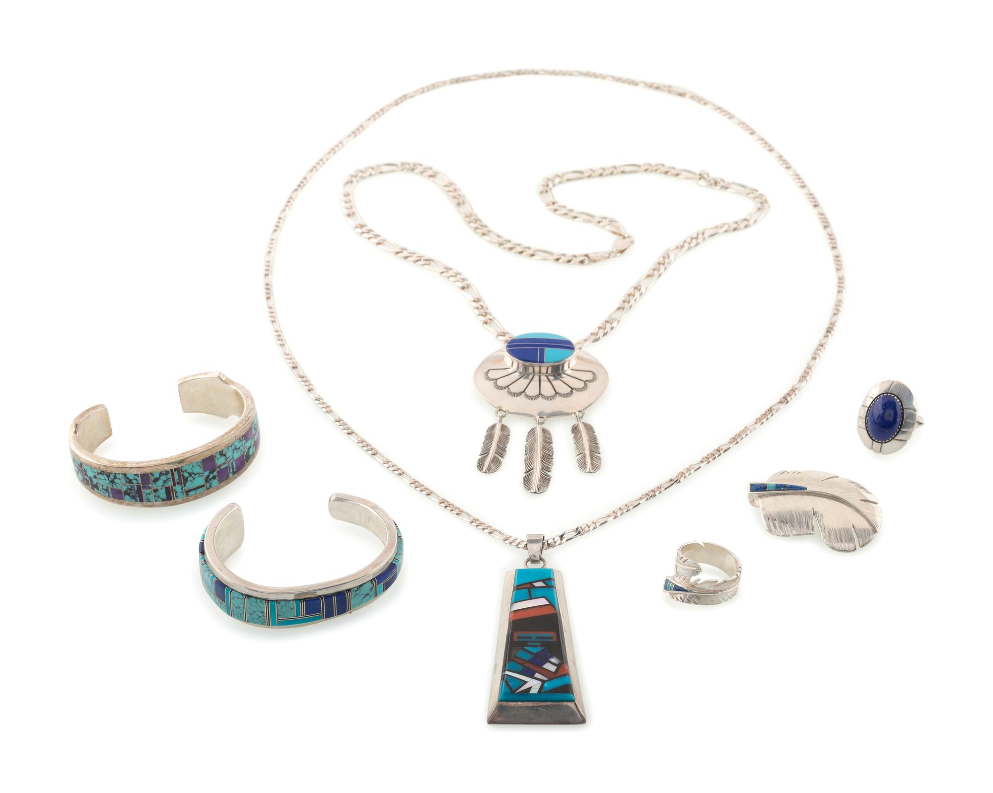 Navajo and Southwestern-style Sterling Silver and Mosaic Inlay Jewelry