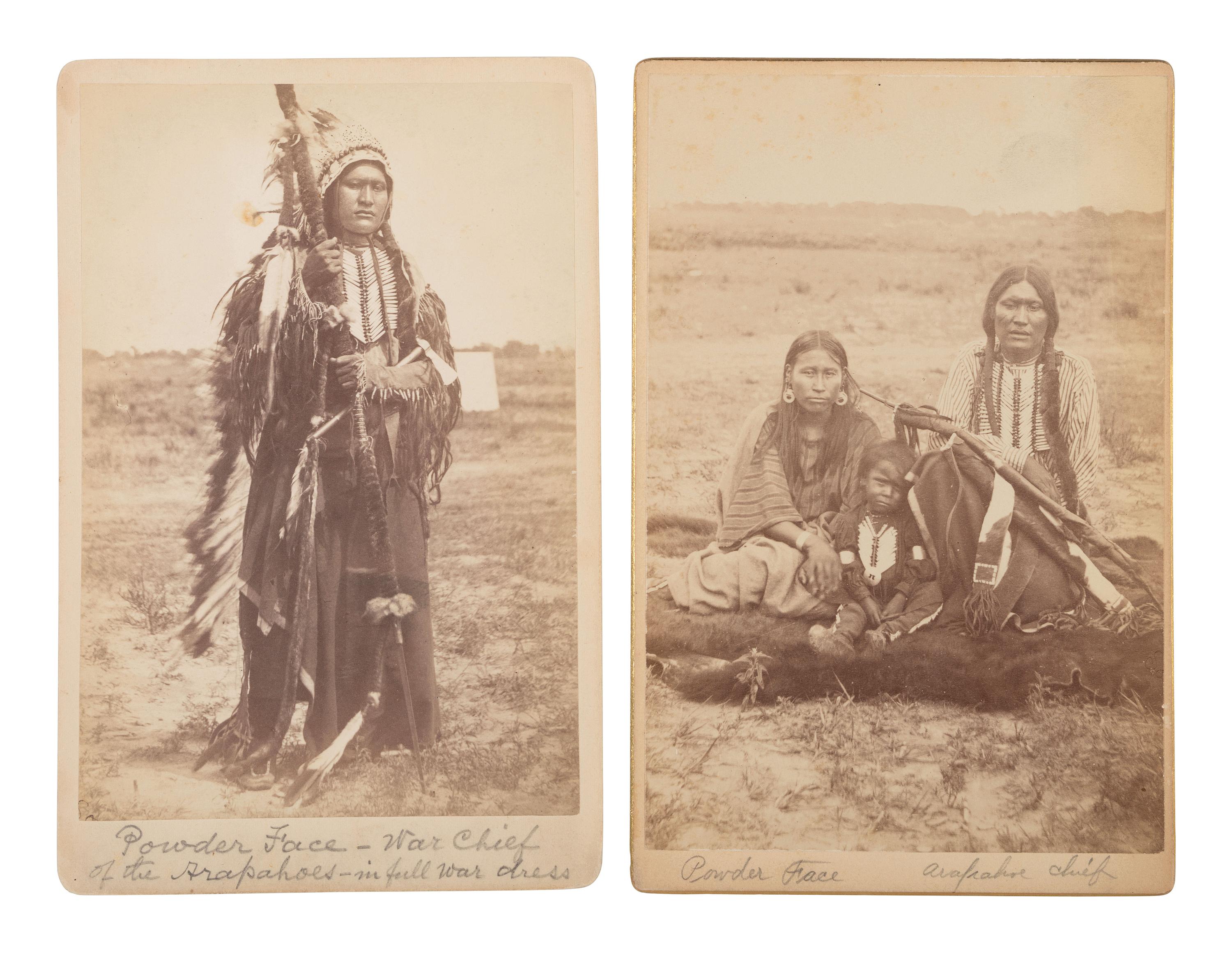 SOULE, William S. (1836-1908), photographer. Two cabinet cards of Powder Face, Arapahoe War Chief. Fort Sill, Indian Territory, ca 1870s.